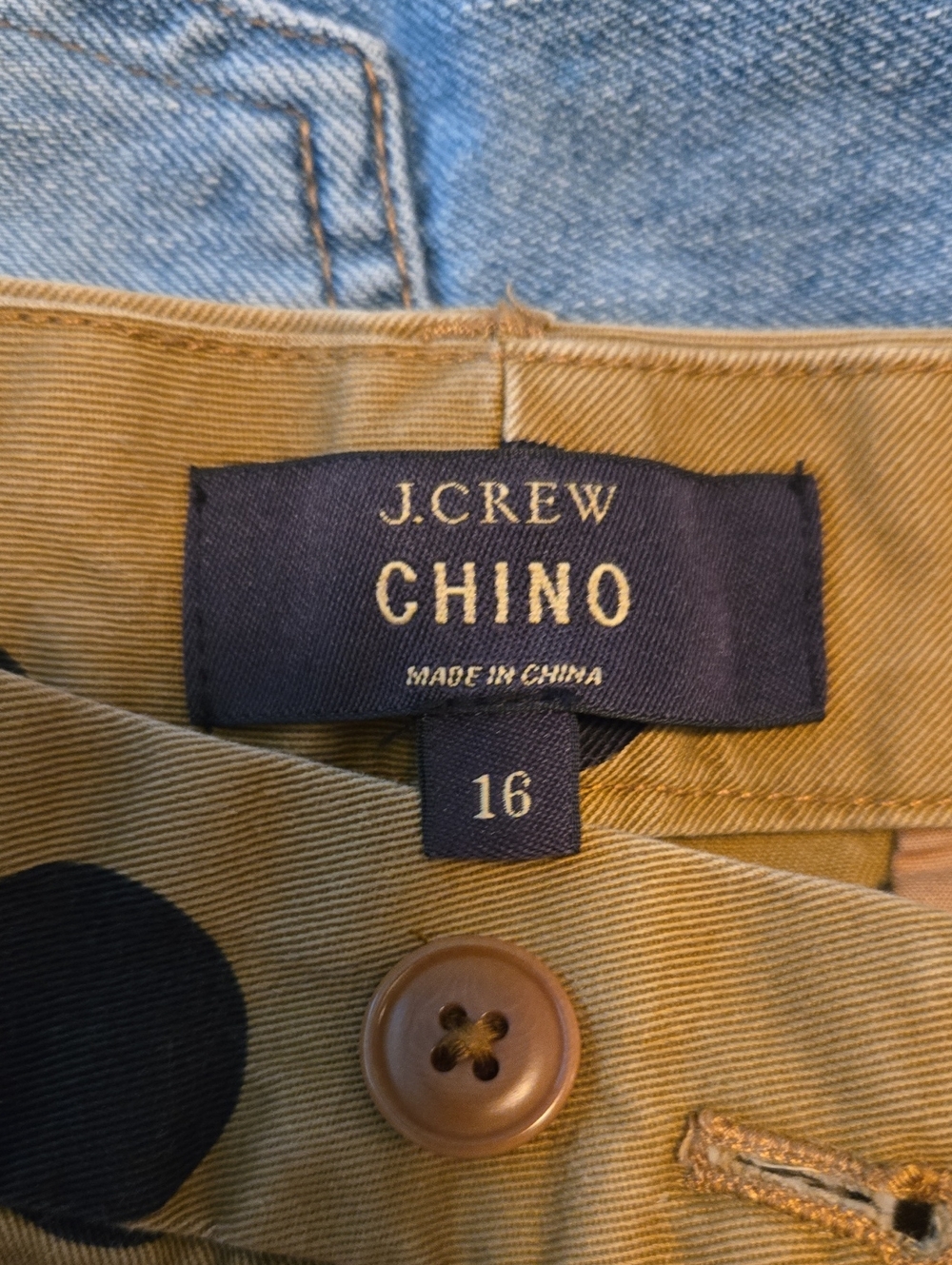 J Crew Boyfriend Chino Khaki With Black Polka Dots Size 16 - Picture 7 of 10